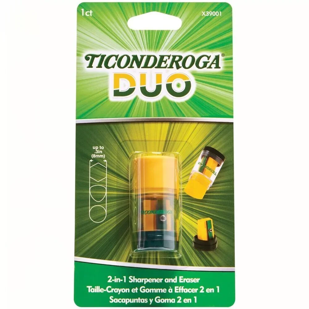 💖3/$15💖 Dixon Ticonderoga Duo Sharpener/Eraser, Green and Yellow, 1 Count